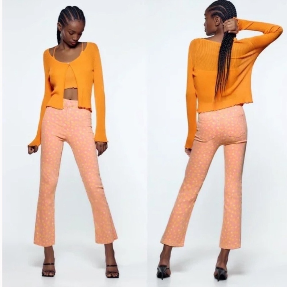 Zara Floral Raw Hem Cropped Jeans
